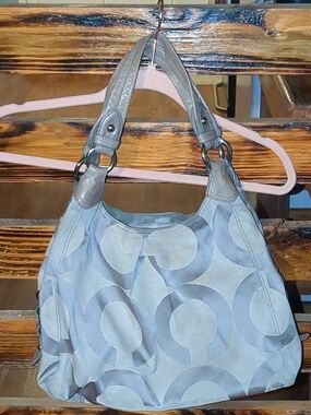 Coach Silver Gray Circle-Pattern Hobo Bag